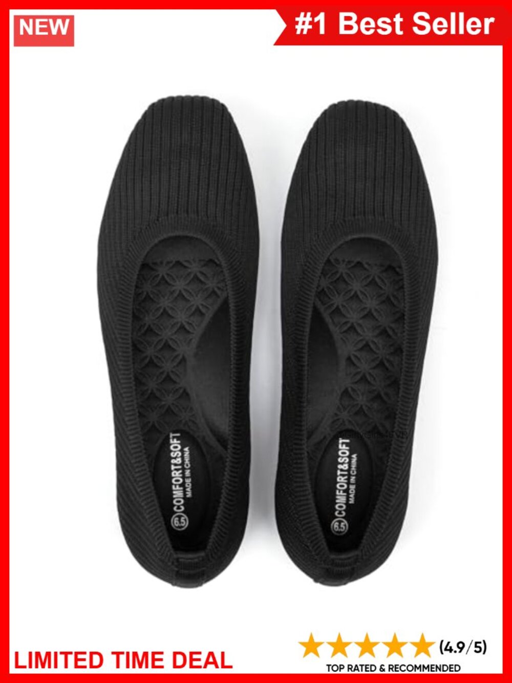 Square Toe Slip On Ballet Flats Comfortable Washable Knit Women's Shoes